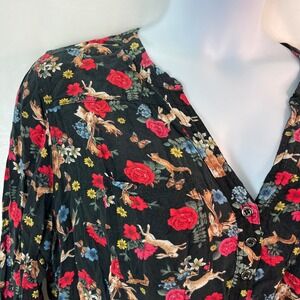 Torrid Harper Black Floral Deer Fox Butterfly Print Button Front Top Size 1
